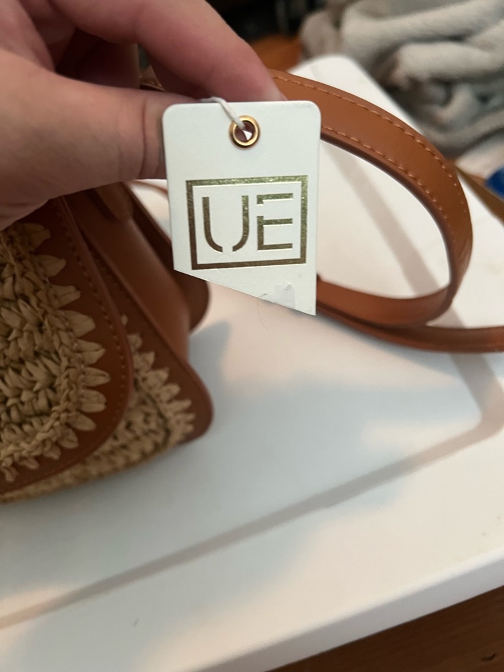 Urban Expressions Natural Straw Crossbody with Tan Trim - Picture 8 of 8